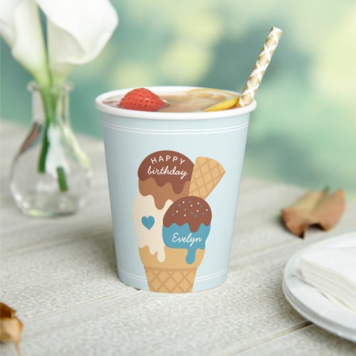 Ice Cream Sundae Personalized Kids Birthday Party Paper Cups