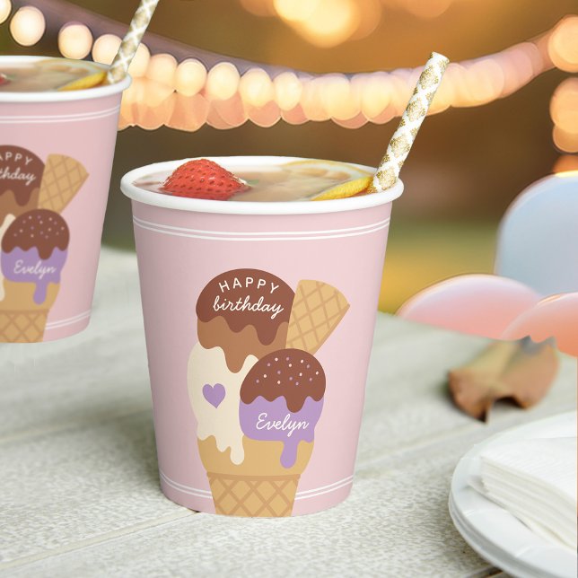 Ice Cream Sundae Personalized Kids Birthday Party Paper Cups (Creator Uploaded)
