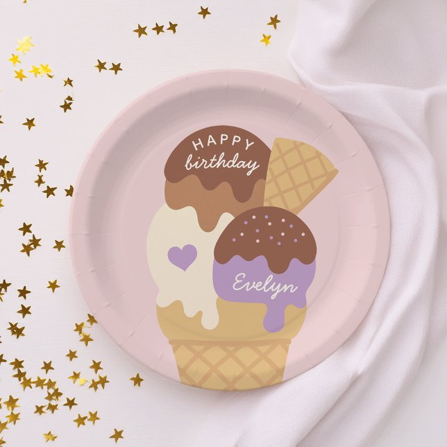 Ice Cream Sundae Personalized Kids Birthday Party Paper Plates (Creator Uploaded)
