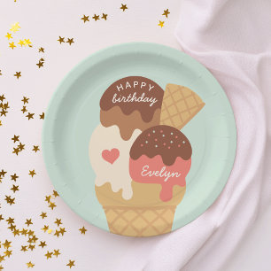 Ice Cream Sundae Personalized Kids Birthday Party Paper Plates