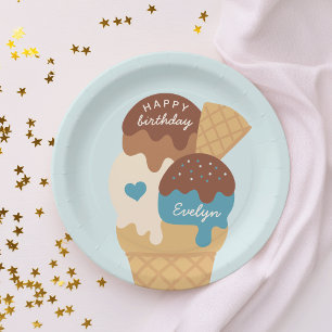 Ice Cream Sundae Personalized Kids Birthday Party Paper Plates