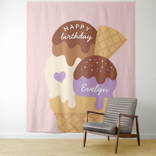 Ice Cream Sundae Personalized Kids Birthday Party Tapestry