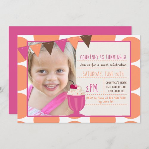 Ice_cream Sundae Polka Dots Girl Birthday Party Invitation