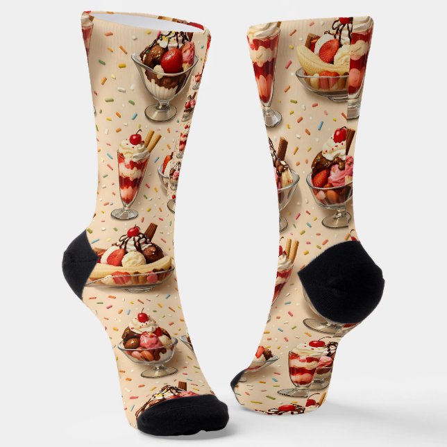 Ice cream sundae premium crew socks (Angled)