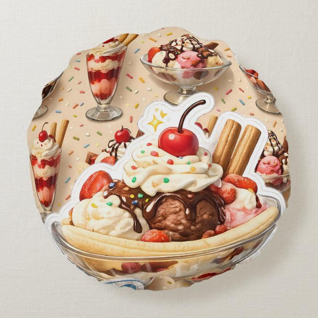 Ice cream sundae premium round pillow (Back)