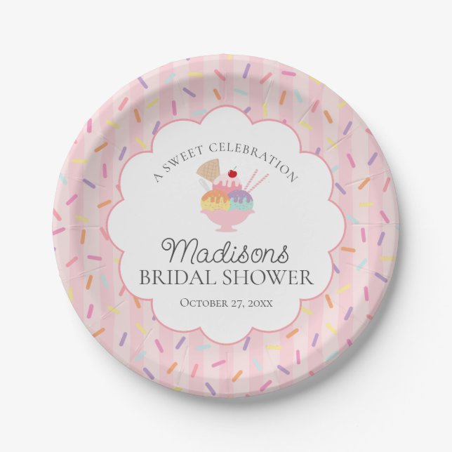 Ice Cream Sundae Scooped Up Sweet Bridal Shower Paper Plates (Front)