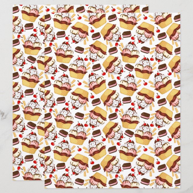 Ice Cream Sundae Scrapbook Paper (Front/Back)