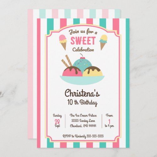 Ice Cream Sundae Social Birthday Party Invitation