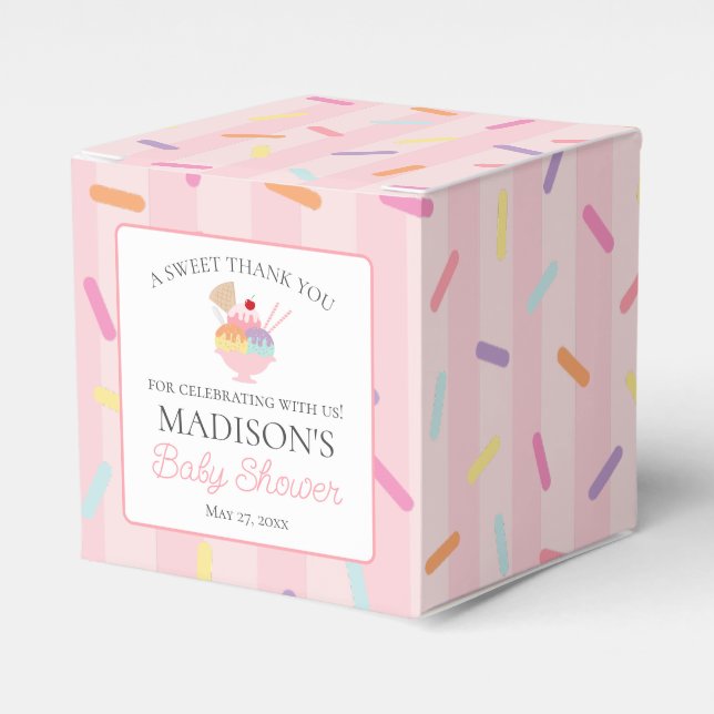 Ice Cream Sundae Sprinkled Baby Shower Favor Box (Front Side)