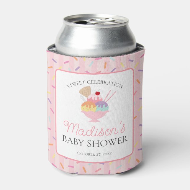 Ice Cream Sundae Sprinkled Sweet Baby Shower Favor Can Cooler (Can Front)