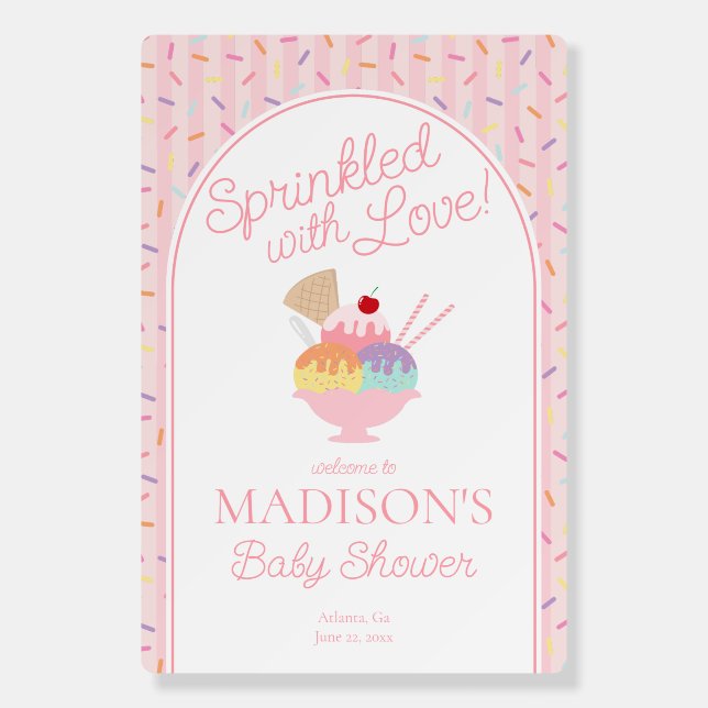 Ice Cream Sundae Sprinkled with Love Baby Shower Foam Board (Front)