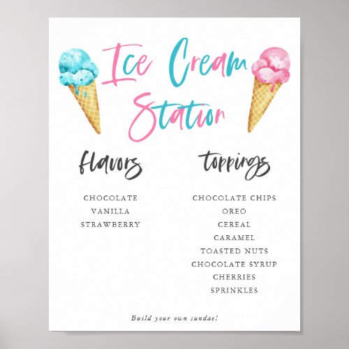 Ice Cream Sundae Station Gender Reveal Party Sign