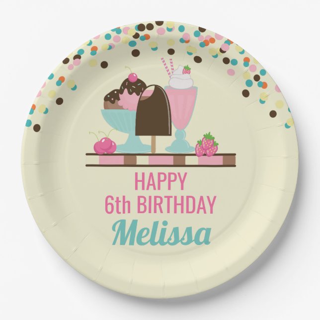 Ice Cream Sundae Summery Treats Birthday Paper Plates (Front)