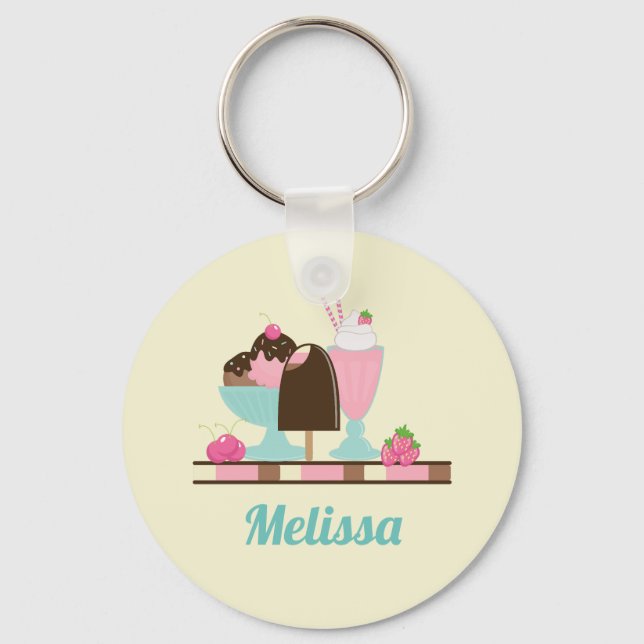 Ice Cream Sundae Summery Treats Custom Keychain (Front)