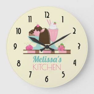 Ice Cream Sundae Summery Treats Custom Kitchen Large Clock