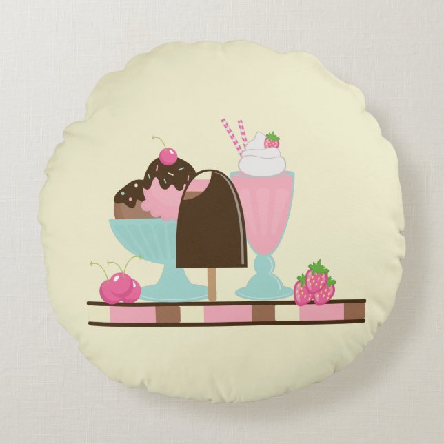 Ice Cream Sundae Summery Treats Round Pillow (Front)