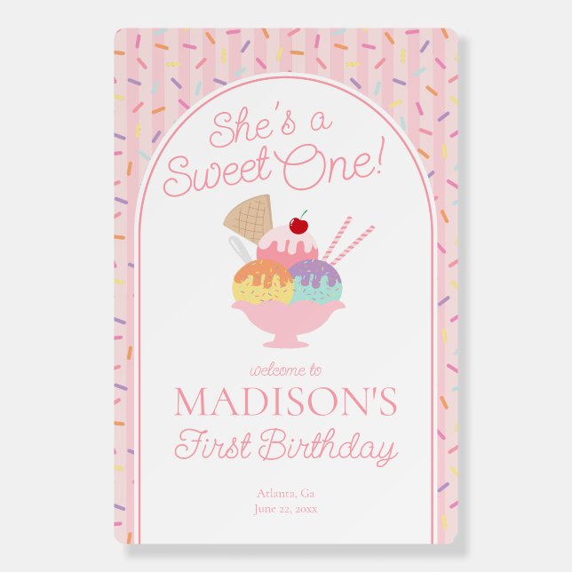 Ice Cream Sundae Sweet One First Birthday Party Foam Board (Front)
