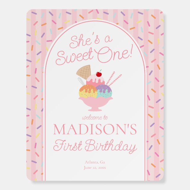 Ice Cream Sundae Sweet One First Birthday Party Foam Board (Front)