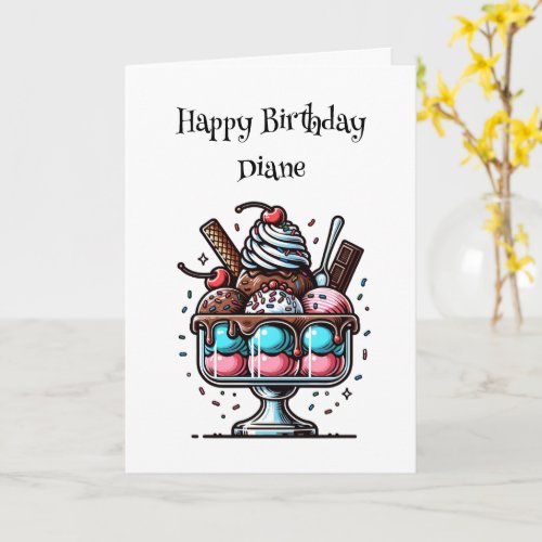  Ice Cream Sundae with Coloring Page Birthday Card