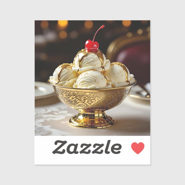 Ice Cream Sundae with Gold Syrup Blank Sticker (Sheet)