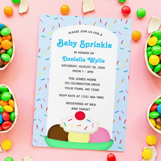 Ice Cream Sundae with Sprinkles Blue Baby Sprinkle Invitation (Creator Uploaded)