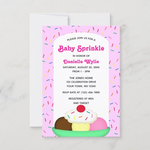 Ice Cream Sundae with Sprinkles Pink Baby Sprinkle Invitation