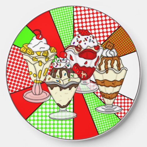 Ice Cream Sundaes and Pop Art Background  Wireless Charger