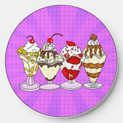 Ice Cream Sundaes and Pop Art Purple Background Wireless Charger