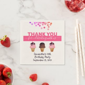 Ice Cream Sundaes Pink Thanks Celebrating Birthday