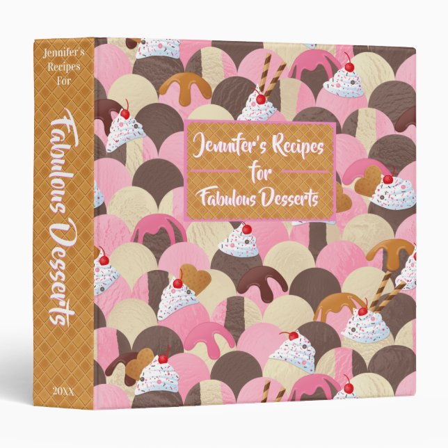 Ice Cream Sundaes Recipe 3 Ring Binder (Front/Spine)