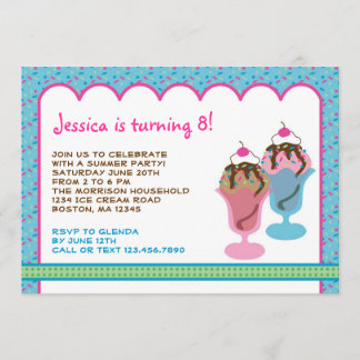 Ice Cream Sunday Birthday Party Invitation