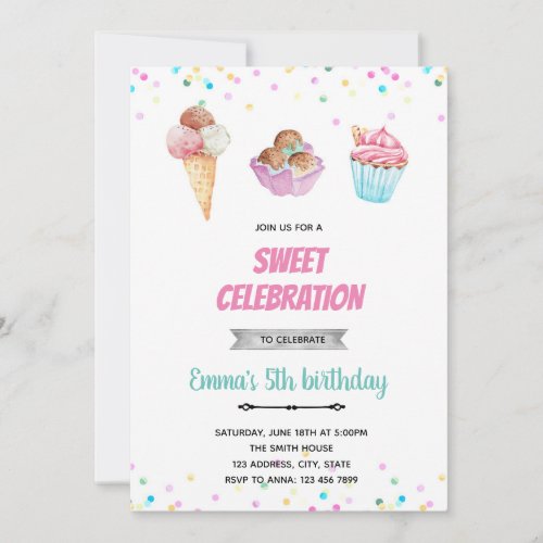 Ice cream sundea cupcake invitation