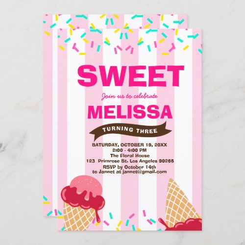 Ice_Cream Sweet Baby Sprinkle Candy shop Birthday Invitation