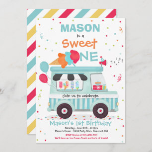 Ice Cream Sweet Birthday Ice Cream Truck Invitation