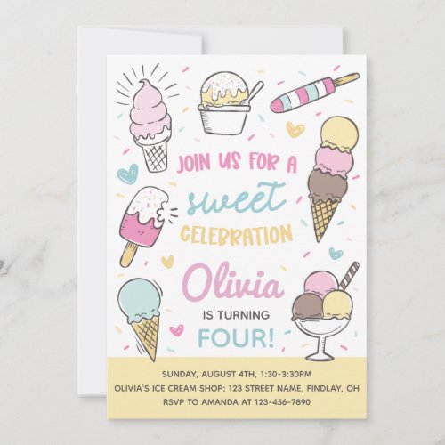 Ice Cream Sweet Celebration Birthday Party Any Age Invitation