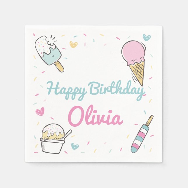 Ice Cream Sweet Celebration Birthday Party Any Age Napkins (Front)