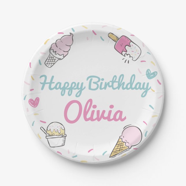 Ice Cream Sweet Celebration Birthday Party Any Age Paper Plates (Front)