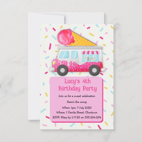 Ice cream sweet celebration birthday party invite