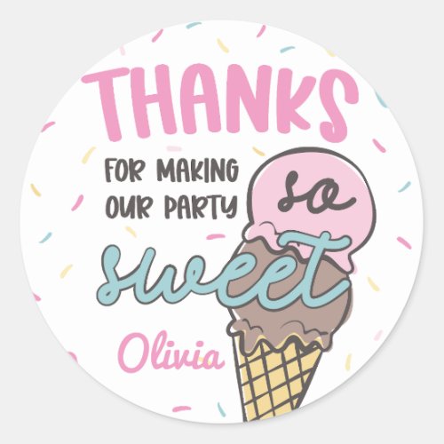 Ice Cream Sweet Celebration Birthday Thank You Classic Round Sticker