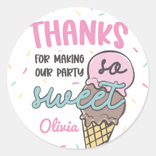 Ice Cream Sweet Celebration Birthday Thank You Classic Round Sticker