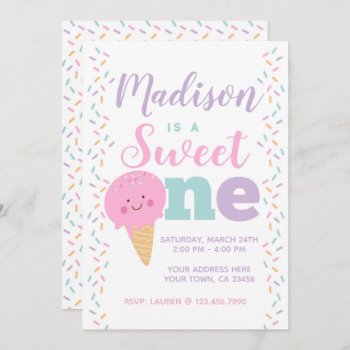 Ice Cream  Sweet One  1st Birthday Invitation by PrinterFairy at Zazzle