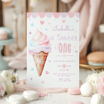 Ice cream Sweet One 1st birthday party Invitation