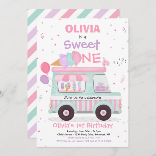 Ice Cream Sweet One Birthday Ice Cream Truck Invitation