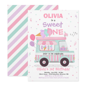Ice Cream Sweet One Birthday Ice Cream Truck Invitation