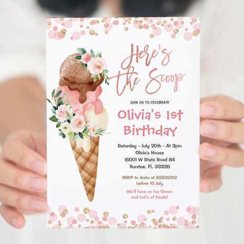 Ice Cream Sweet One Birthday  Invitation