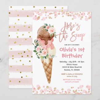 Ice Cream Sweet One Birthday  Invitation