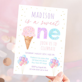 Ice Cream Sweet One First Birthday Invitation by LittlePrintsParties at Zazzle