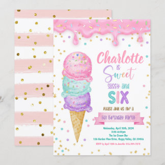 Ice Cream Sweet Sassy and Six 6th Birthday Party Invitation