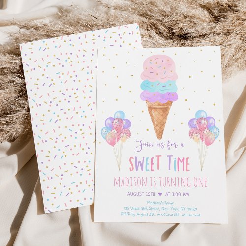 Ice Cream Sweet Time Birthday Invitation