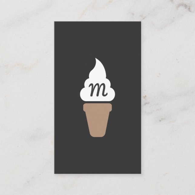 Ice Cream Swirl Icon gray with Monogram Business Card (Front)